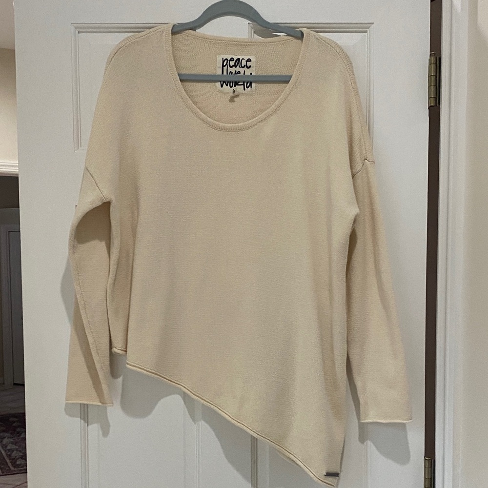 Peace Love World Cream Asymmetrical Sweater